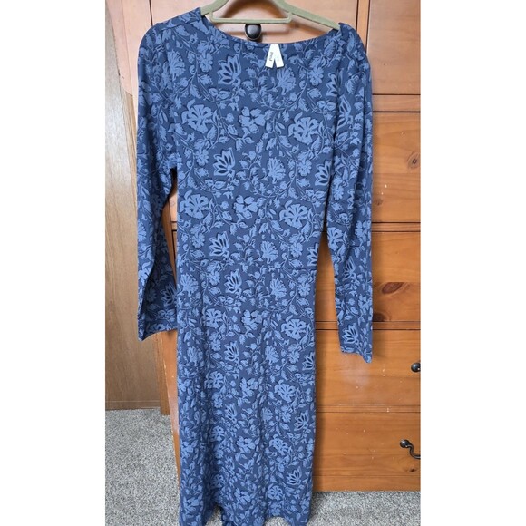Pact Maxi Dress Size XL Blue Floral Organic Cotton Fit Flare Tie Waist - Picture 1 of 10